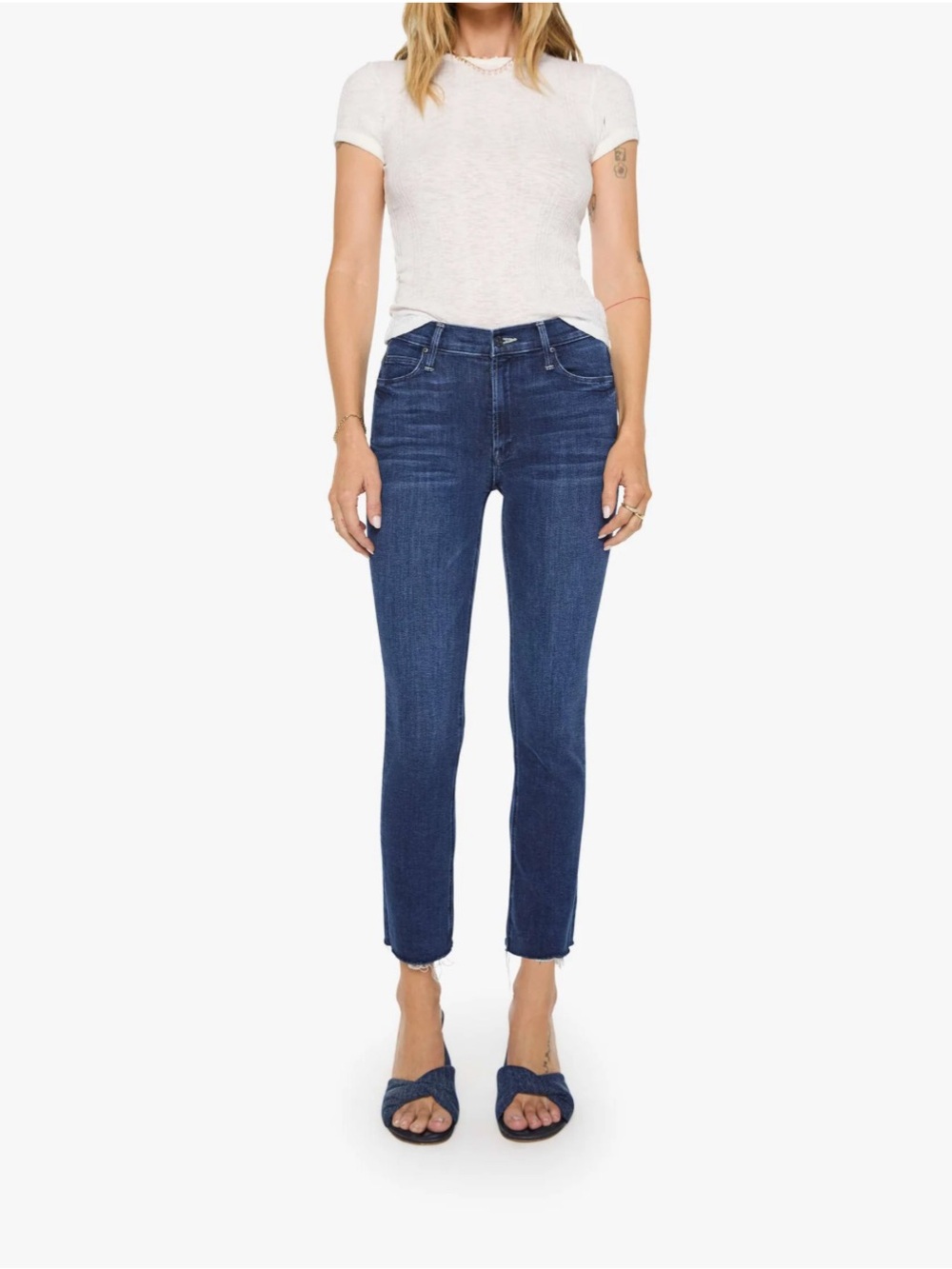 Mother The Mid Rise Dazzler Ankle Fray Raw Hem Fancy Meeting You Here 30